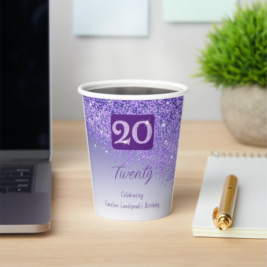 20. Geburtstagsfeier Glanz Lila Glitter Pappbecher (InSitu)
