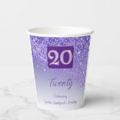 20. Geburtstagsfeier Glanz Lila Glitter Pappbecher (Rückseite)