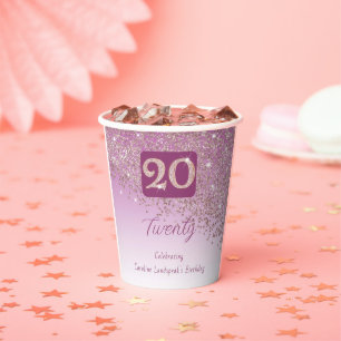 20. Geburtstagsfeier Glänzendes Roségold Glitter Pappbecher