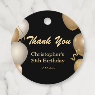 20. Geburtstagsfeier Schwarz Goldene Ballons Danke Geschenkanhänger