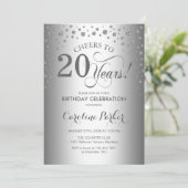 20. Geburtstagsfeier - Silber Einladung (Stehend Vorderseite)