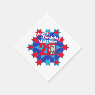20. Geburtstagsfoto und Namens-Stern-Servietten Serviette