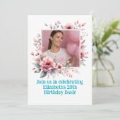 20. Geburtstagspartei Custom Foto Blumenrahmen Einladung (Stehend Vorderseite)