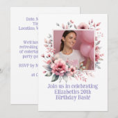 20. Geburtstagspartei Custom Foto Blumenrahmen Einladung (Vorne/Hinten)