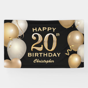 20. Geburtstagsparty Black and Gold Ballons Banner