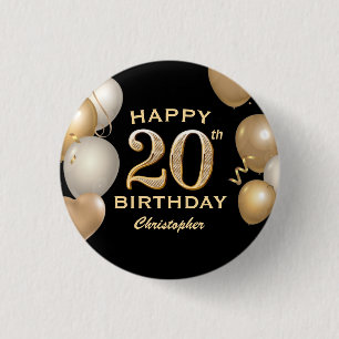 20. Geburtstagsparty Black and Gold Ballons Button