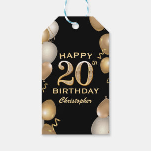 20. Geburtstagsparty Black and Gold Ballons Geschenkanhänger