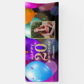 20. Geburtstagsparty Black and Gold Balloons Foto Banner (Vertikal)