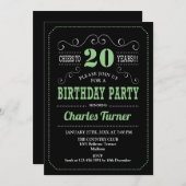 20. Geburtstagsparty - Black Green White Einladung (Vorne/Hinten)
