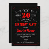 20. Geburtstagsparty - Black Red White Einladung (Vorne/Hinten)