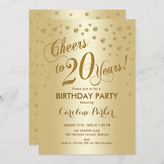 20. Geburtstagsparty Einladung (Vorne/Hinten)