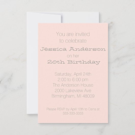 20. Geburtstagsparty Einladung (Rückseite)