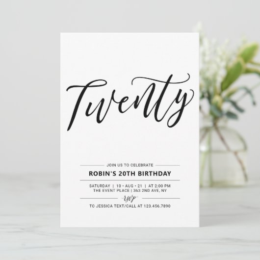 20. Geburtstagsparty Einladung (Stehend Vorderseite)