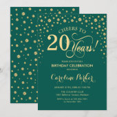 20. Geburtstagsparty Einladung - Gold Green (Vorne/Hinten)
