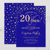 20. Geburtstagsparty Einladung - Gold Royal Blue (Vorne/Hinten)