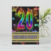 20. Geburtstagsparty Einladung mit Blasen (Stehend Vorderseite)