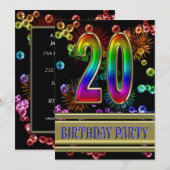 20. Geburtstagsparty Einladung mit Blasen (Vorne/Hinten)