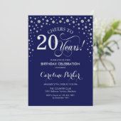 20. Geburtstagsparty Einladung - Silver Navy Blue (Stehend Vorderseite)