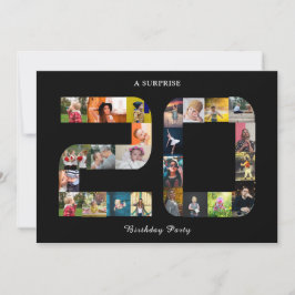 20. Geburtstagsparty Foto Collage Schwarz-weiß Einladung