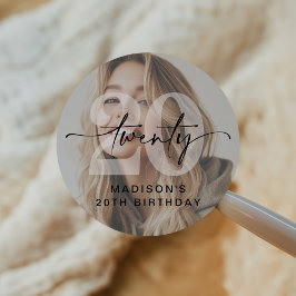 20. Geburtstagsparty im Minimalistischen Foto Runder Aufkleber