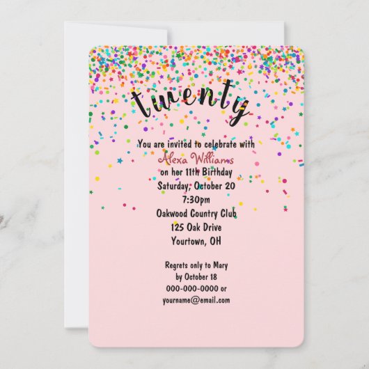 20. Geburtstagsparty Konfetti Einladung (Vorderseite)