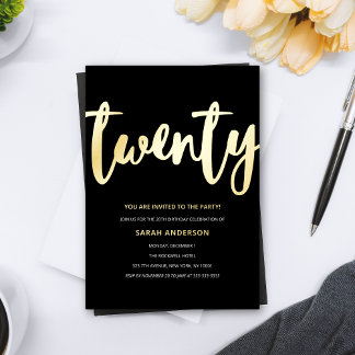 20. Geburtstagsparty mit Gold Foil Folieneinladung