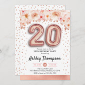 20. Geburtstagsparty - Rose Gold Ballons Einladung (Vorne/Hinten)