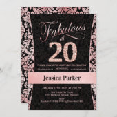 20. Geburtstagsparty - Rose Gold Black Einladung (Vorne/Hinten)