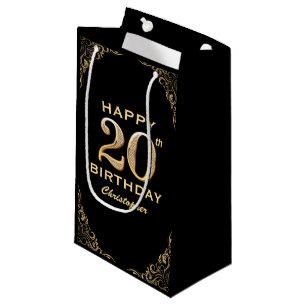 20. Geburtstagsparty Schwarz und Gold Glitzer Fram Kleine Geschenktüte
