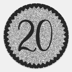 20. Geburtstagsparty Silver Glitzer Classic Runder Aufkleber
