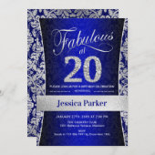 20. Geburtstagsparty - Silver Royal Blue Einladung (Vorne/Hinten)