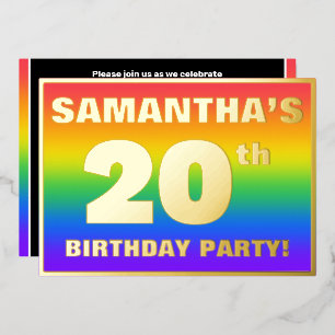 20. Geburtstagsparty: Spaß, farbenfrohe Regenbogen Folieneinladung