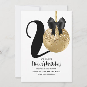 20. Geburtstagstorte Cake Pop Gold Schwarz Einladung