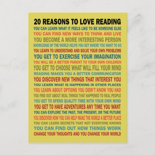 20 Gründe für die Liebe Bücher lesen Postkarte (Vorderseite)