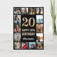 20. Happy Birthday Black and Gold Foto Collage
