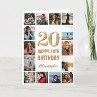 20. Happy Birthday Gold und White Foto Collage