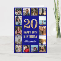 20. Happy Birthday Navy Blue & Gold Foto Collage