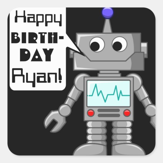 20 Happy Geburtstag Personalisiert Robot Stickers (Vorderseite)