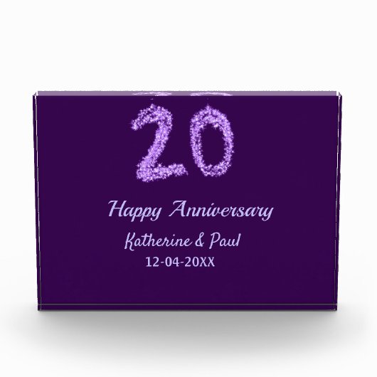 20. Happy Jubiläum Pärchenname Datum lila Fotoblock (Vorderseite)