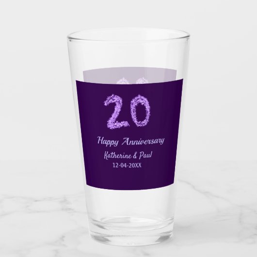 20. Happy Jubiläum Pärchenname Datum lila Glas (Vorderseite)