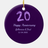 20. Happy Jubiläum Pärchenname Datum lila Keramik Ornament (Hinten)