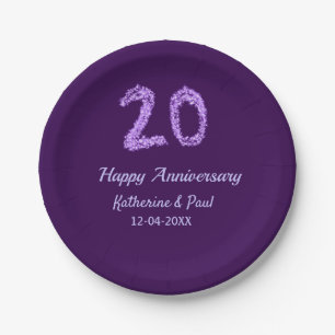 20. Happy Jubiläum Pärchenname Datum lila Pappteller