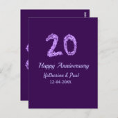 20. Happy Jubiläum Pärchenname Datum lila Postkarte (Vorne/Hinten)