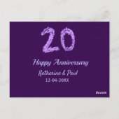 20. Happy Jubiläum Pärchenname Datum lila Postkarte (Rückseite)