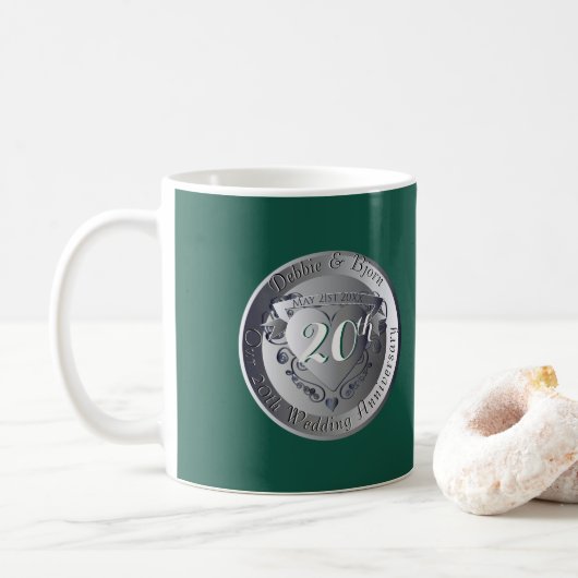20. Hochzeitsfeier Emerald 2Heart Medallion Kaffeetasse (Mit Donut)