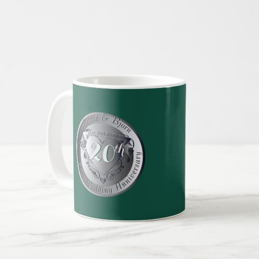 20. Hochzeitsfeier Emerald 2Heart Medallion Kaffeetasse (Vorderseite Links)