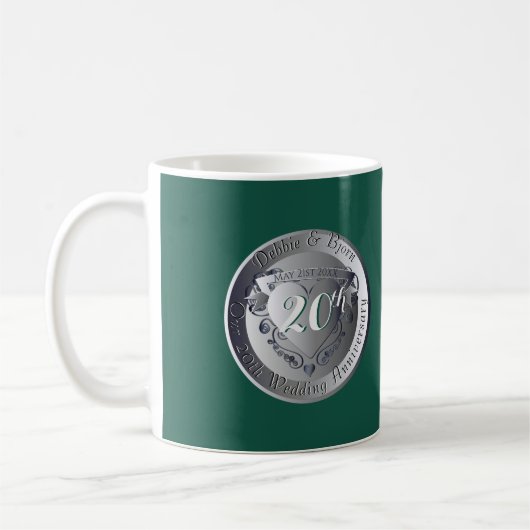 20. Hochzeitsfeier Emerald 2Heart Medallion Kaffeetasse (Links)