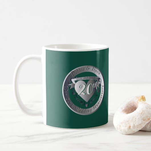 20. Hochzeitsfeier Emerald 2Heart Medallion Kaffeetasse (Mit Donut)