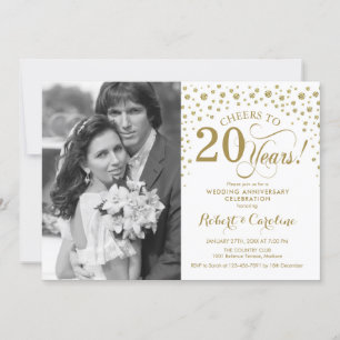 20. Hochzeitsjubiläum mit Foto - Goldweiß Einladung