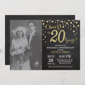 20. Hochzeitstag Chalkboard Black and Gold Einladung (Vorne/Hinten)